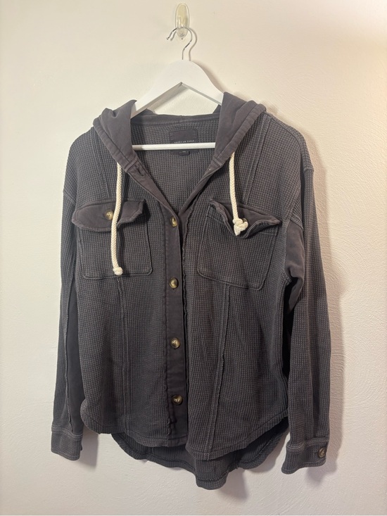 American Eagle Outfitters Jackets & Blazers - American Eagle Outfitters Charcoal Waffle Knit Hooded Jacket Size Small